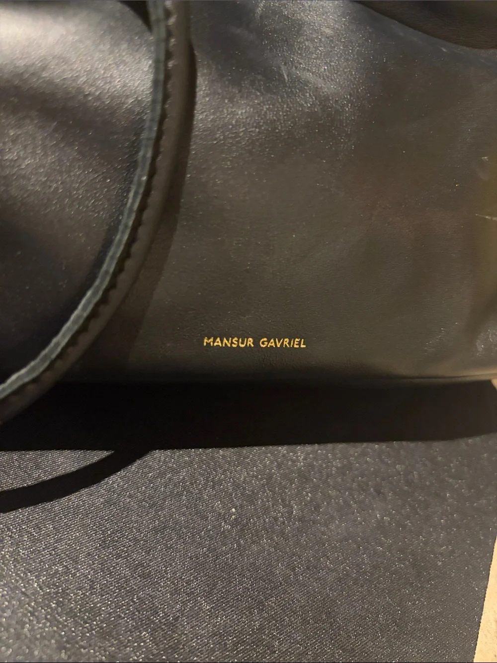 Authentic Mansur Gavriel Black Leather Shoulder Bag with Slim Strap